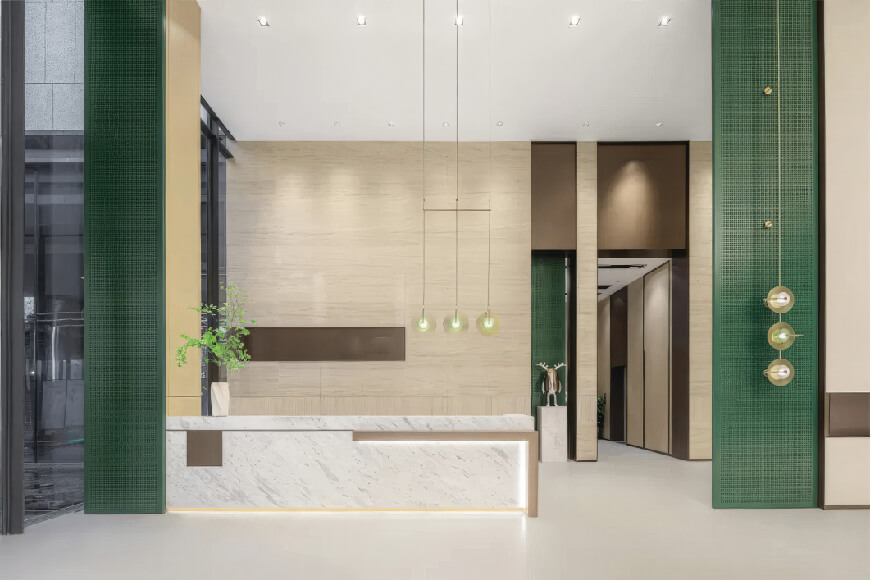 tấm nhựa giả đá ốp tường quầy lễ tân
