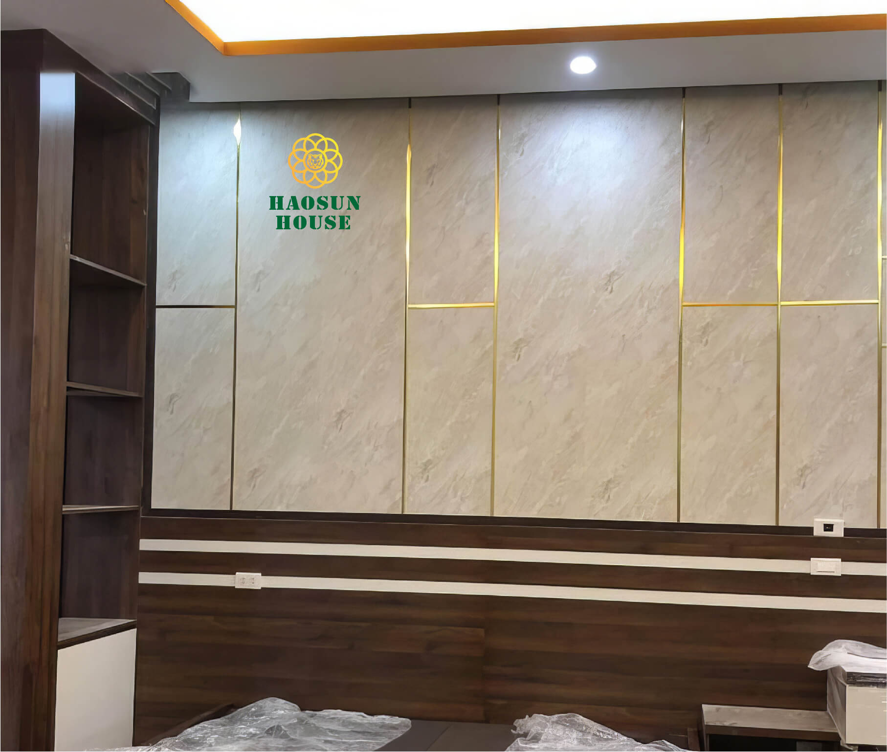 Tấm nhựa pvc vân đá ốp tường phòng ngủ