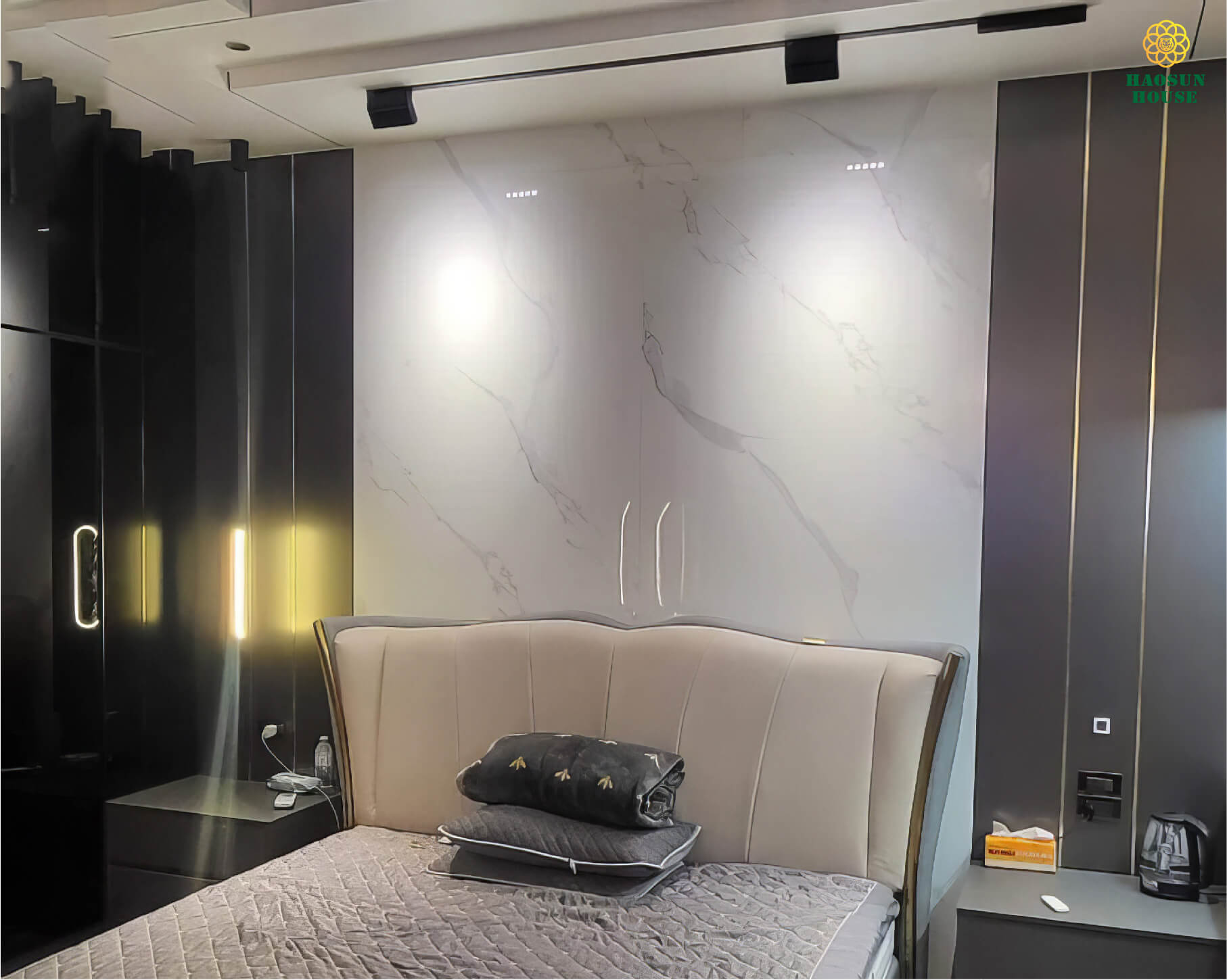 Tấm nhựa pvc vân đá ốp tường phòng ngủ