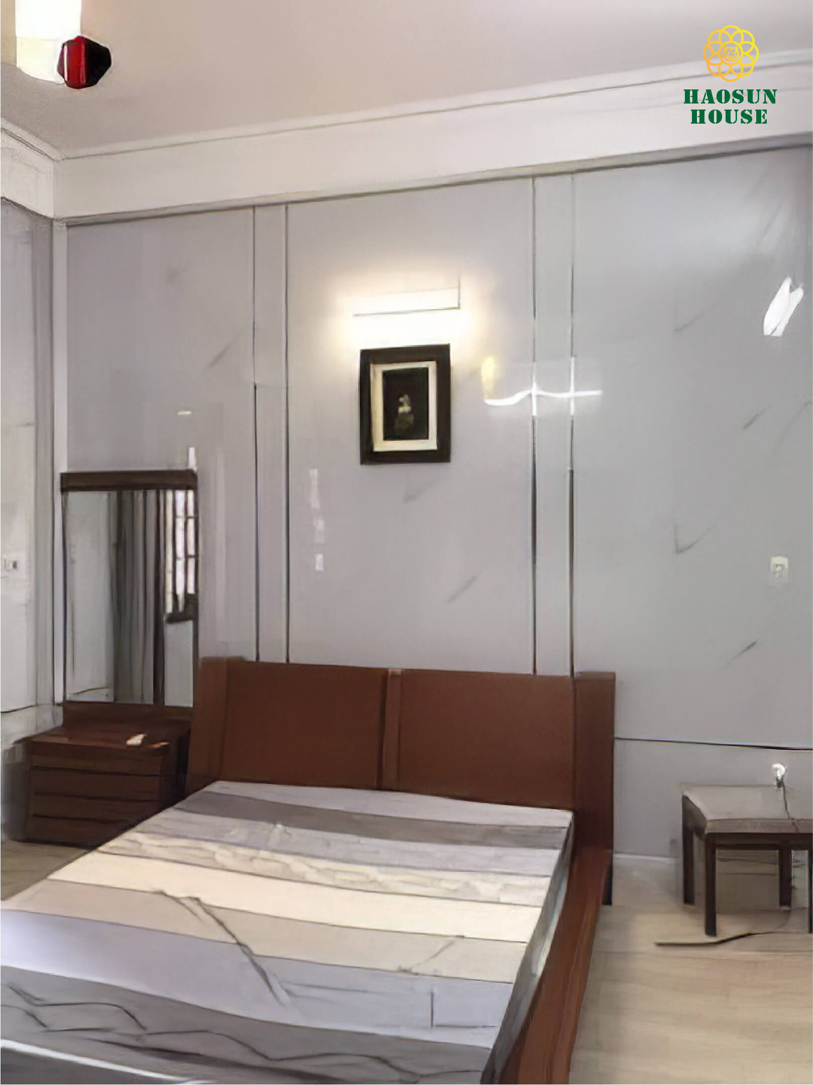 Tấm nhựa pvc vân đá ốp tường phòng ngủ