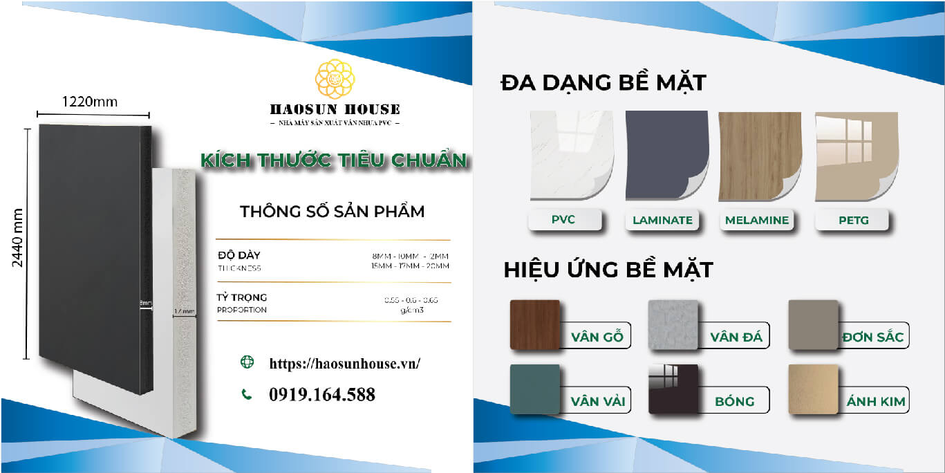 Thông số ký thuật tấm nhựa pvc Haosun house