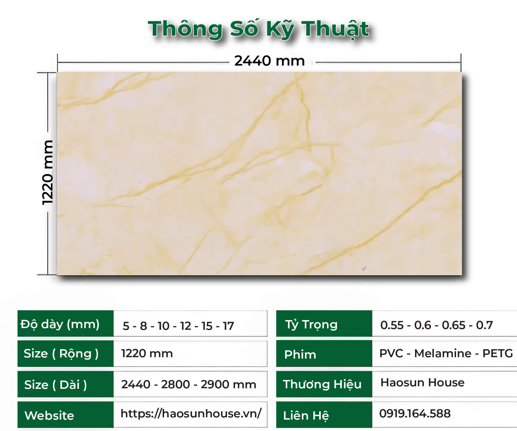 Thông số tấm nhựa ốp tường giả đá
