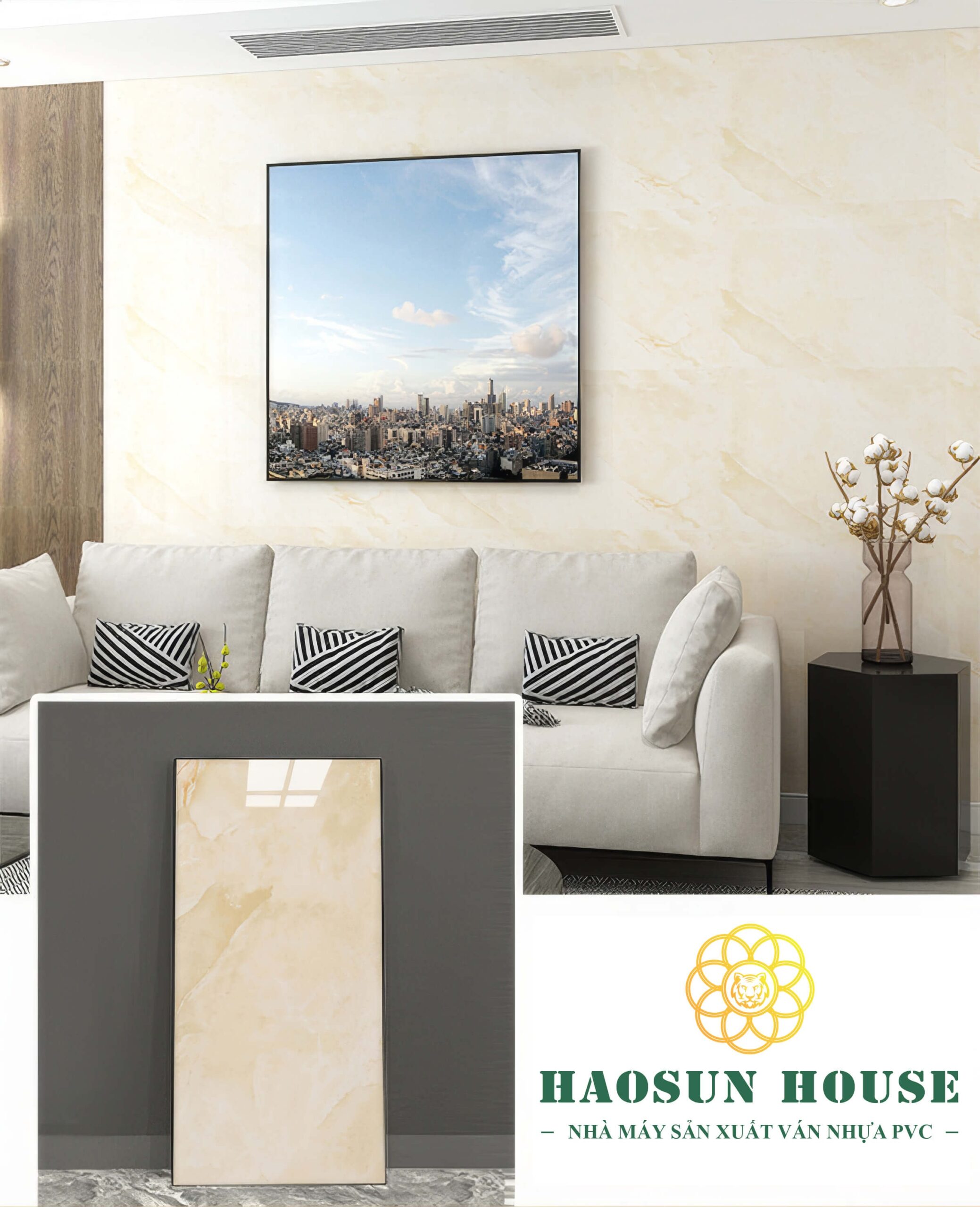 Ứng dụng tấm pvc vân đá haosun house