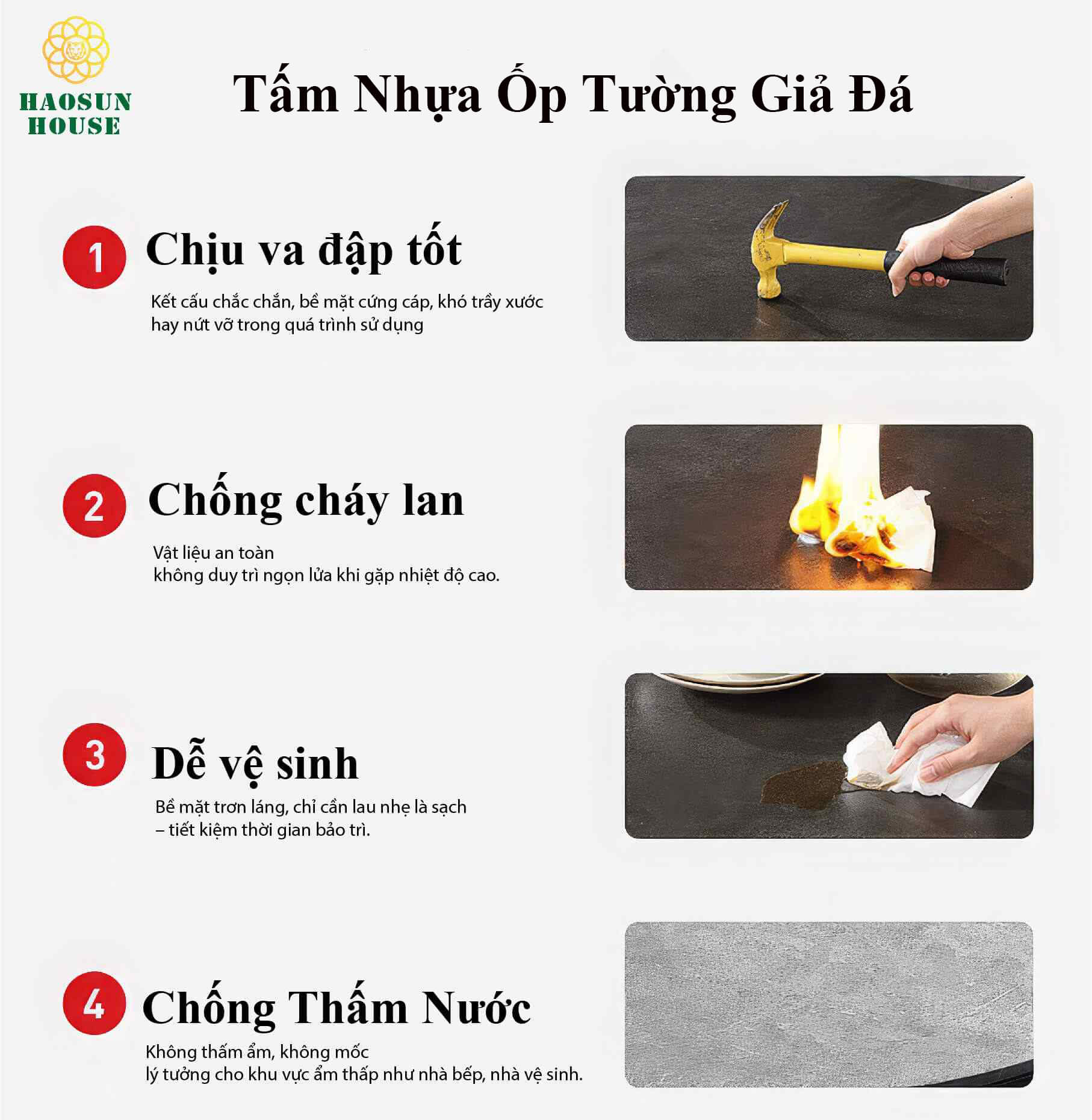 Ưu điểm tấm nhựa giả đá ốp tường