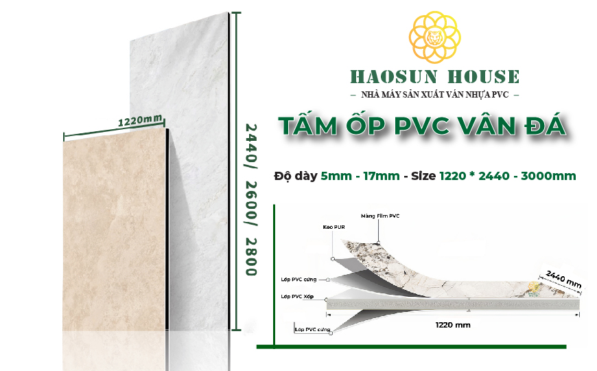 Cấu tạo tấm ốp pvc vân đá haosun house