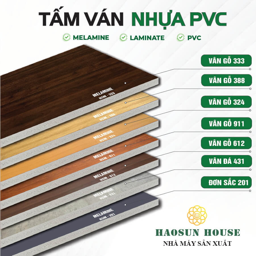 Mẫu Ván Nhựa PVC phủ mảng Melamine