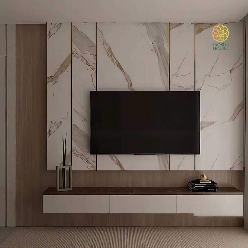 Phối màu tấm pvc vân đá màu trắng vân vàng