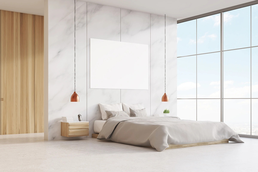Tấm nhựa giả đá ốp tường phòng ngủ