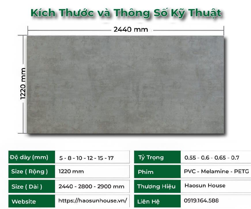 Kích Thước - Thông Số Kỹ Thuật Tấm Vân Đá Nhựa PVC