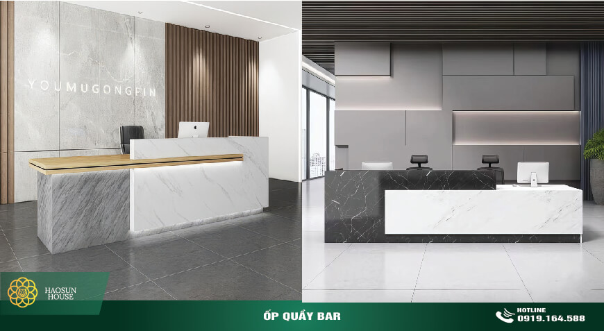 Thi công tấm nhựa pvc ốp tường vân đá ốp quầy bar