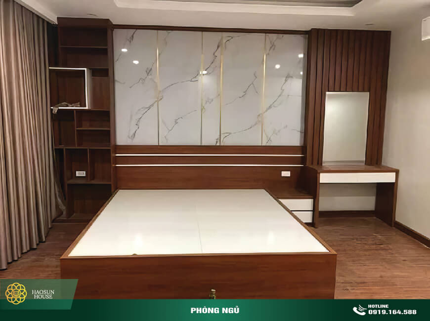 Thi công tấm nhựa pvc ốp tường vân đá ốp phòng ngủ