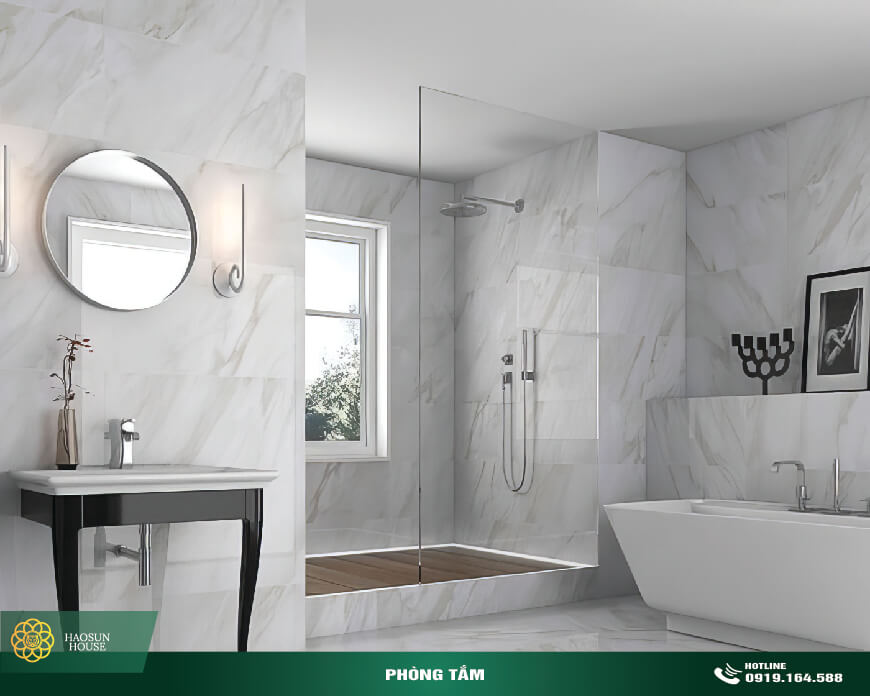 Thi công tấm nhựa pvc ốp tường vân đá ốp phòng tắm