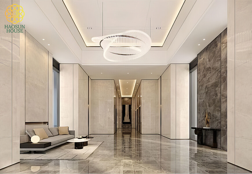 Ứng dụng tấm nhựa pvc vân đá không gian thương mại