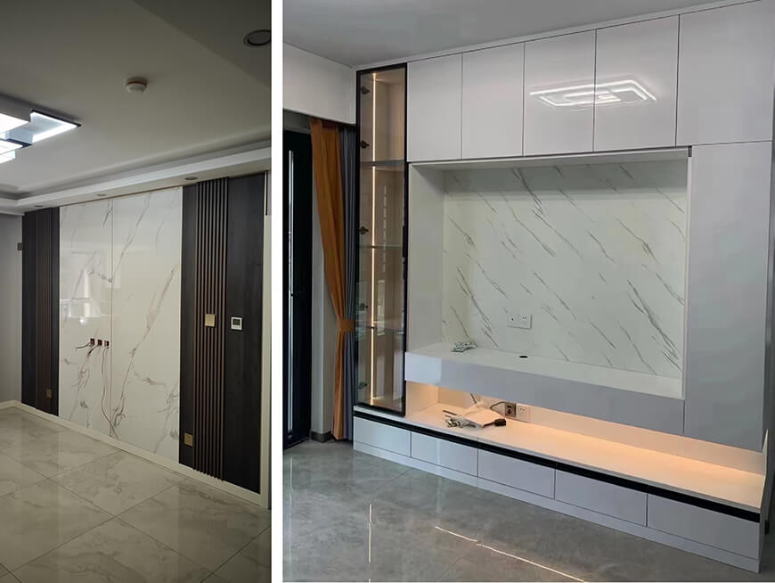 Ứng dụng tấm nhựa pvc vân đá phòng khách