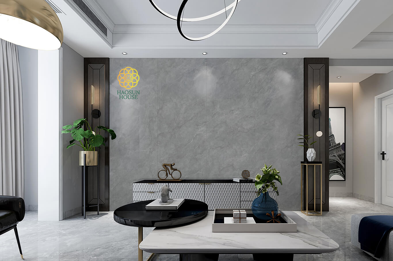 Mẫu ốp tường giả đá phòng khách