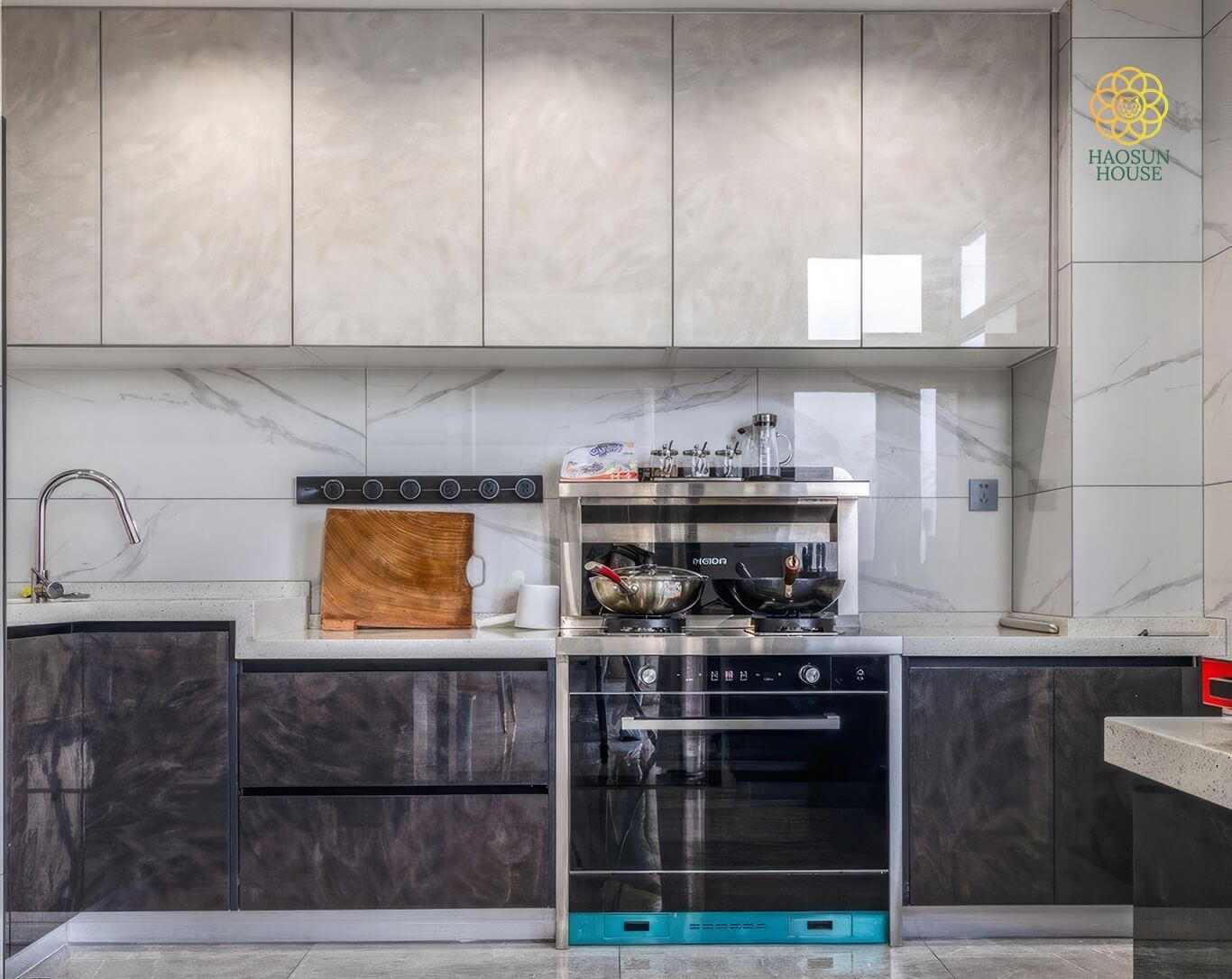 Tấm nhựa pvc vân đá làm tủ bếp