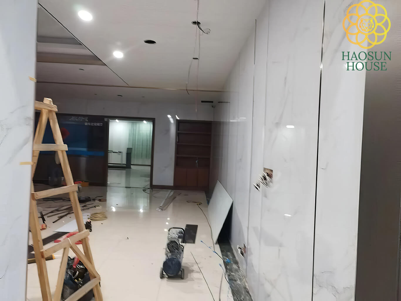 Thi công tấm nhựa giả đá pvc haosun house