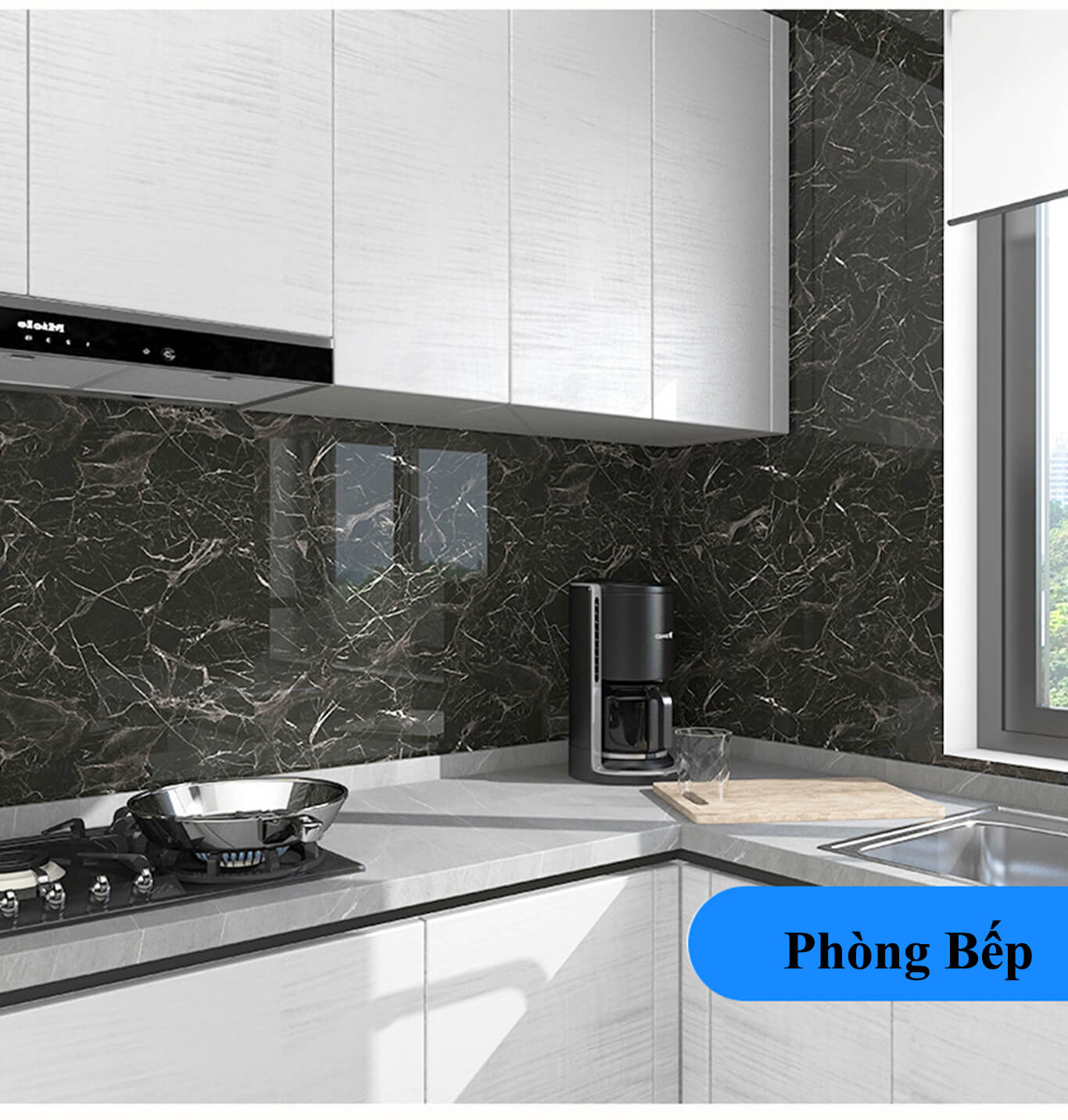 Ứng dụng tấm pvc vân đá phòng bếp