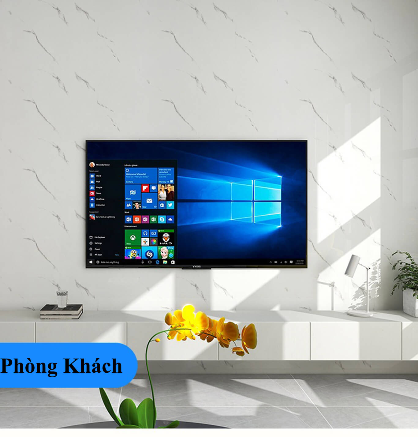 Ứng dụng tấm pvc vân đá phòng khách
