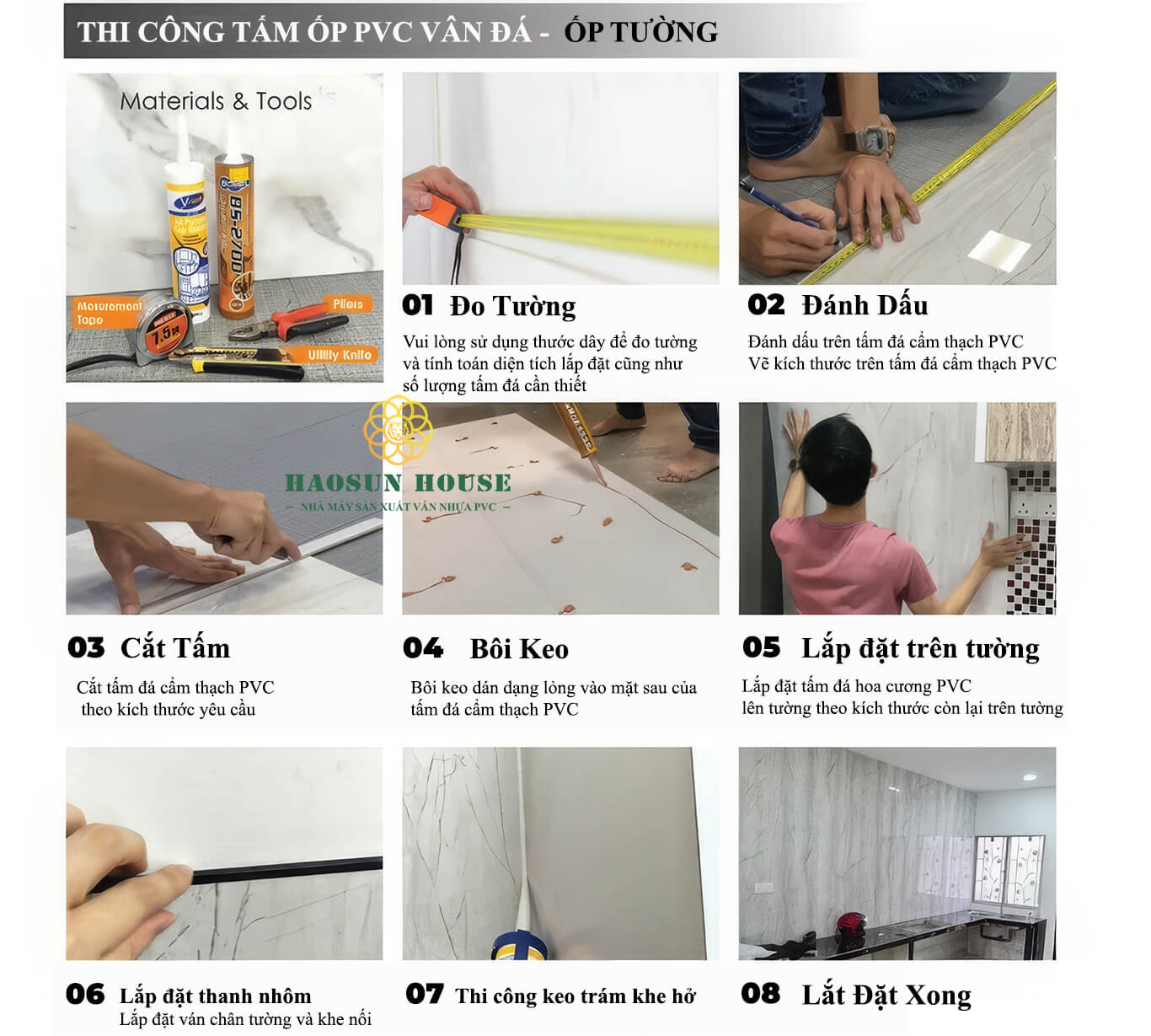 Hướng dẫn thi công tấm pvc vân đá