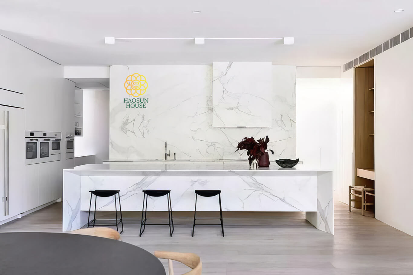 Mẫu ốp pvc vân đá cho phòng bếp