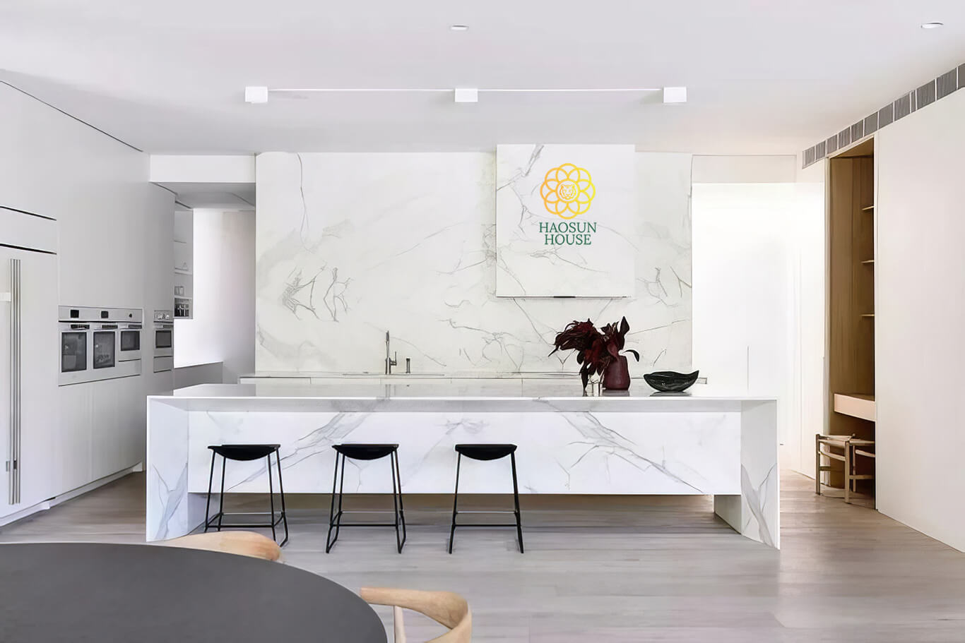 mẫu tấm pvc vân đá ốp tường phòng bếp