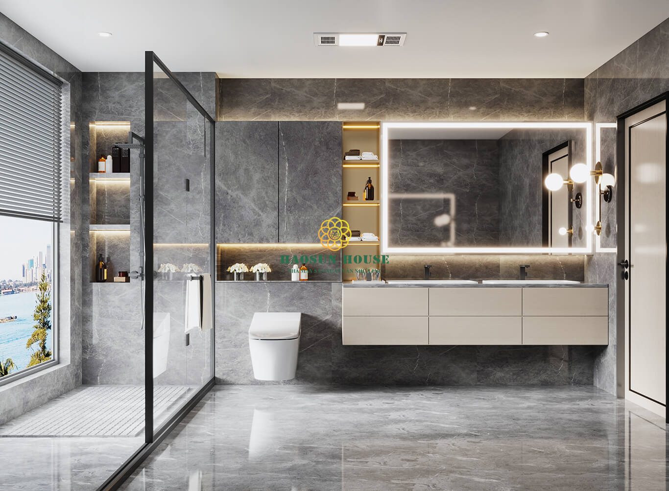 Phòng tắm tấm ốp nhựa vân đá