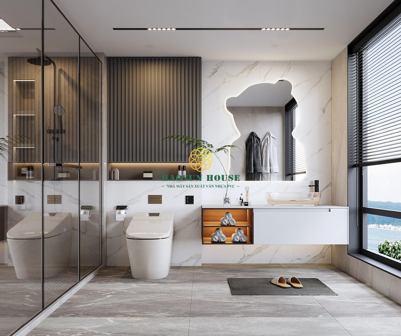 Phòng tắm tấm ốp nhựa vân đá