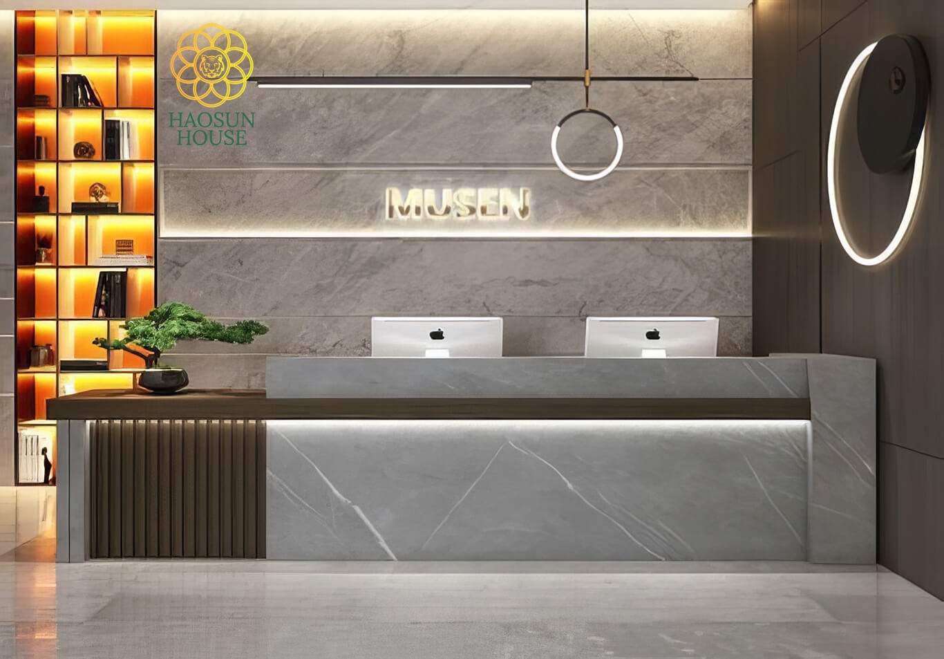 Quầy lễ tân tấm ốp pvc giả đá