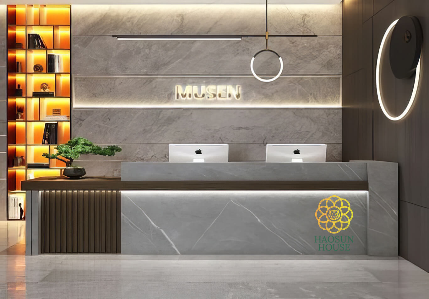 quầy lễ tân tấm pvc giả đá