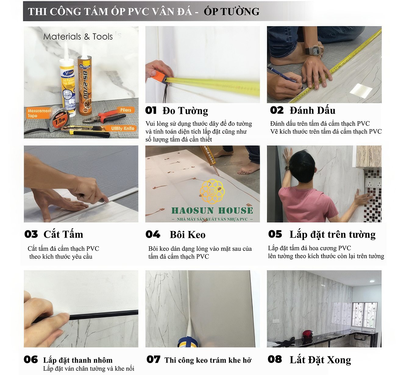 Quy trình thi công tấm nhựa pvc giả đá trọn goi