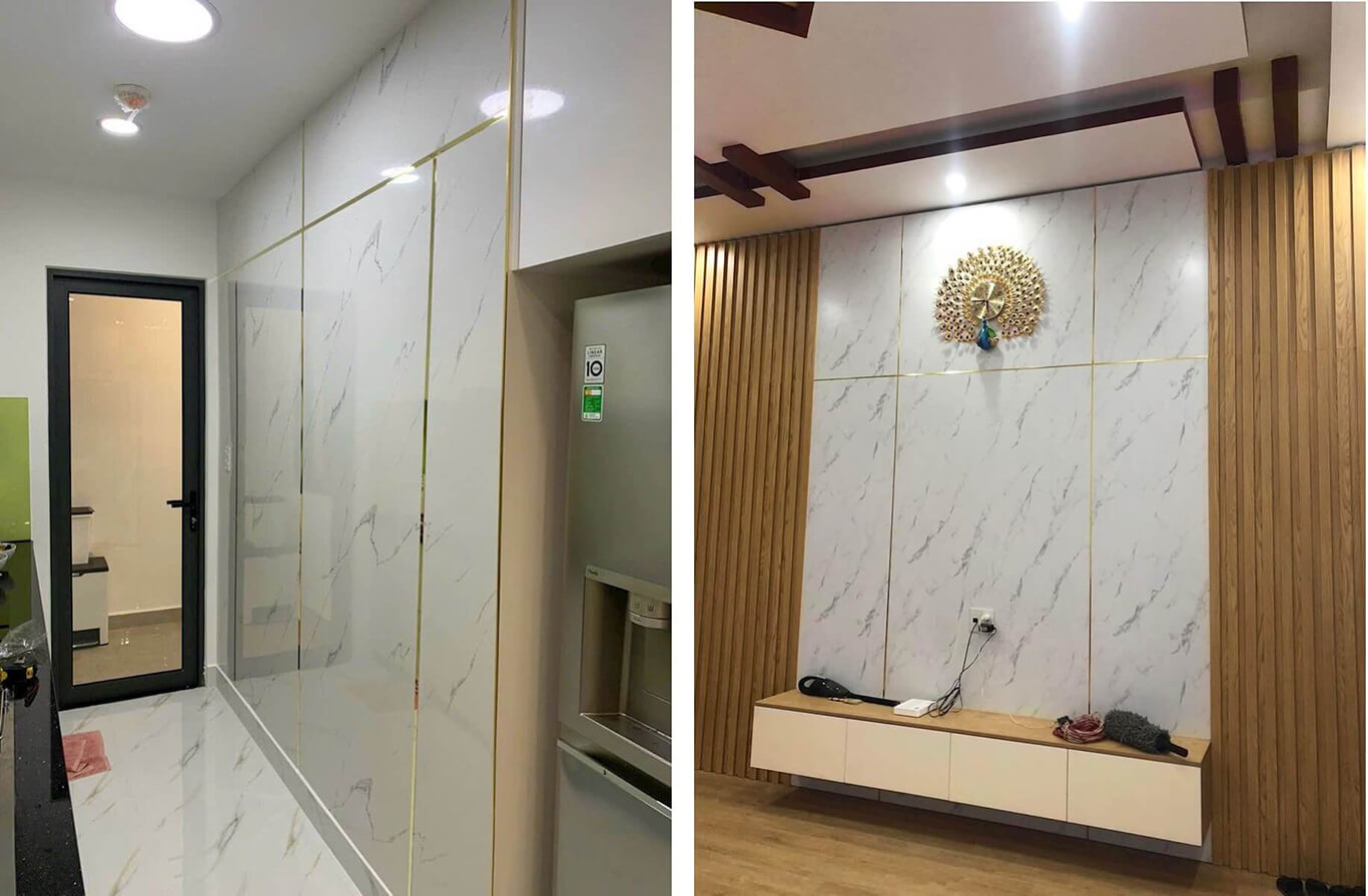 Tấm ốp pvc vân đá phòng khách