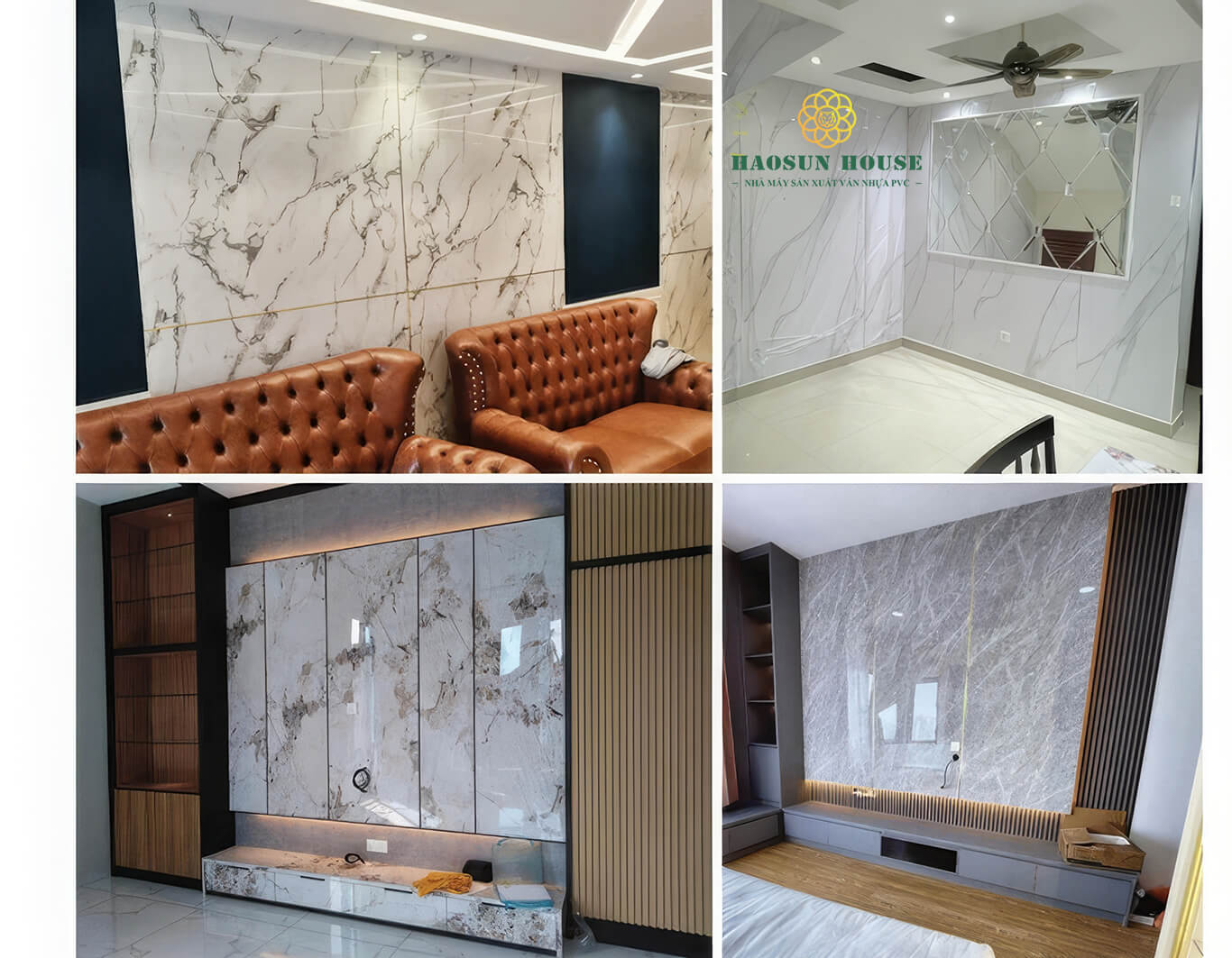 Tấm pvc vân đá ốp tường phòng khách