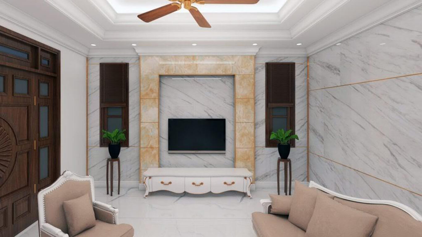 Tấm pvc vân đá thi công dễ dàng phòng khách