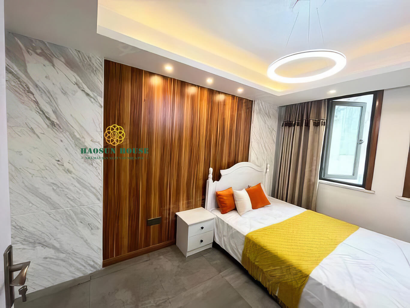 Thi công tấm pvc vân đá phòng ngủ
