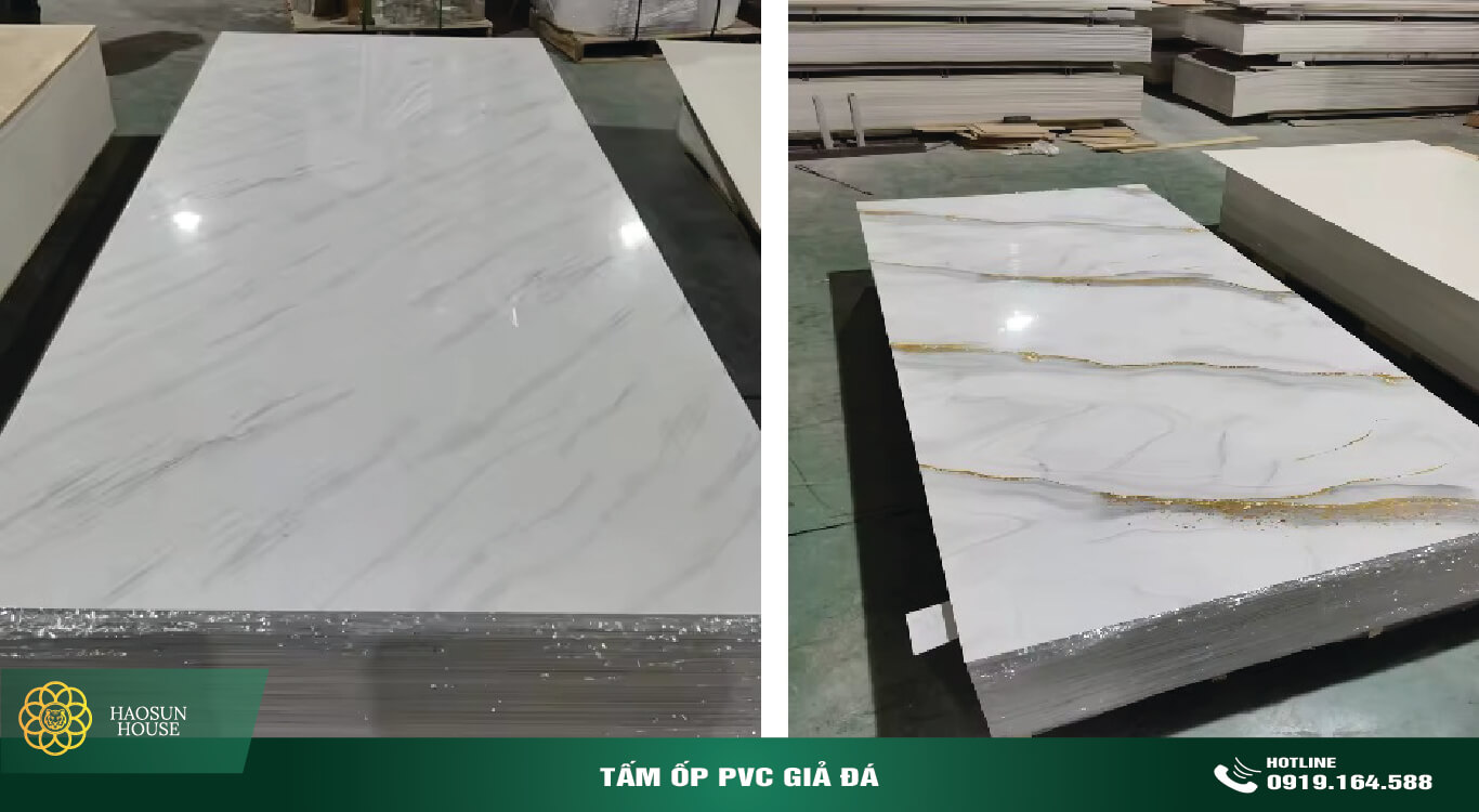 Thi công ốp tường pvc giả đá