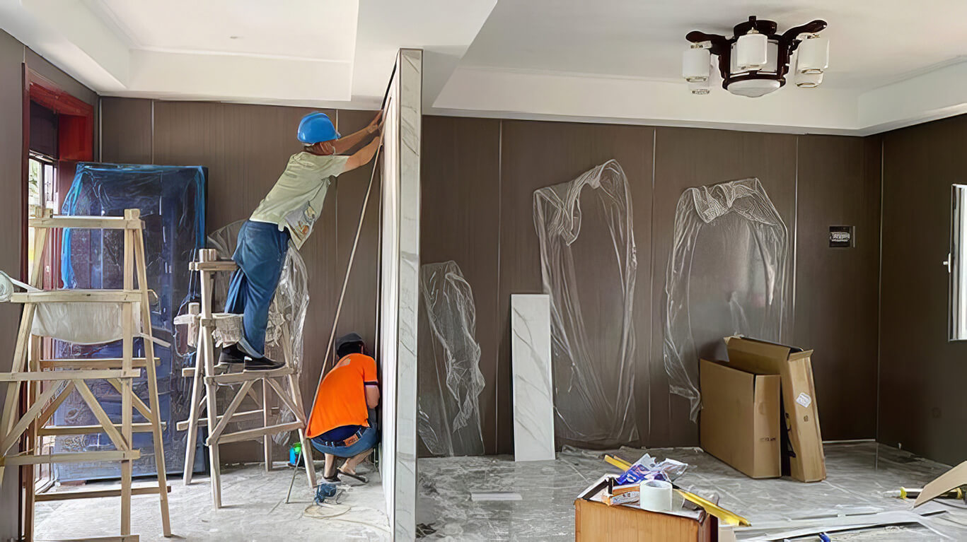 Thi công tấm nhựa pvc giả đá ốp tường