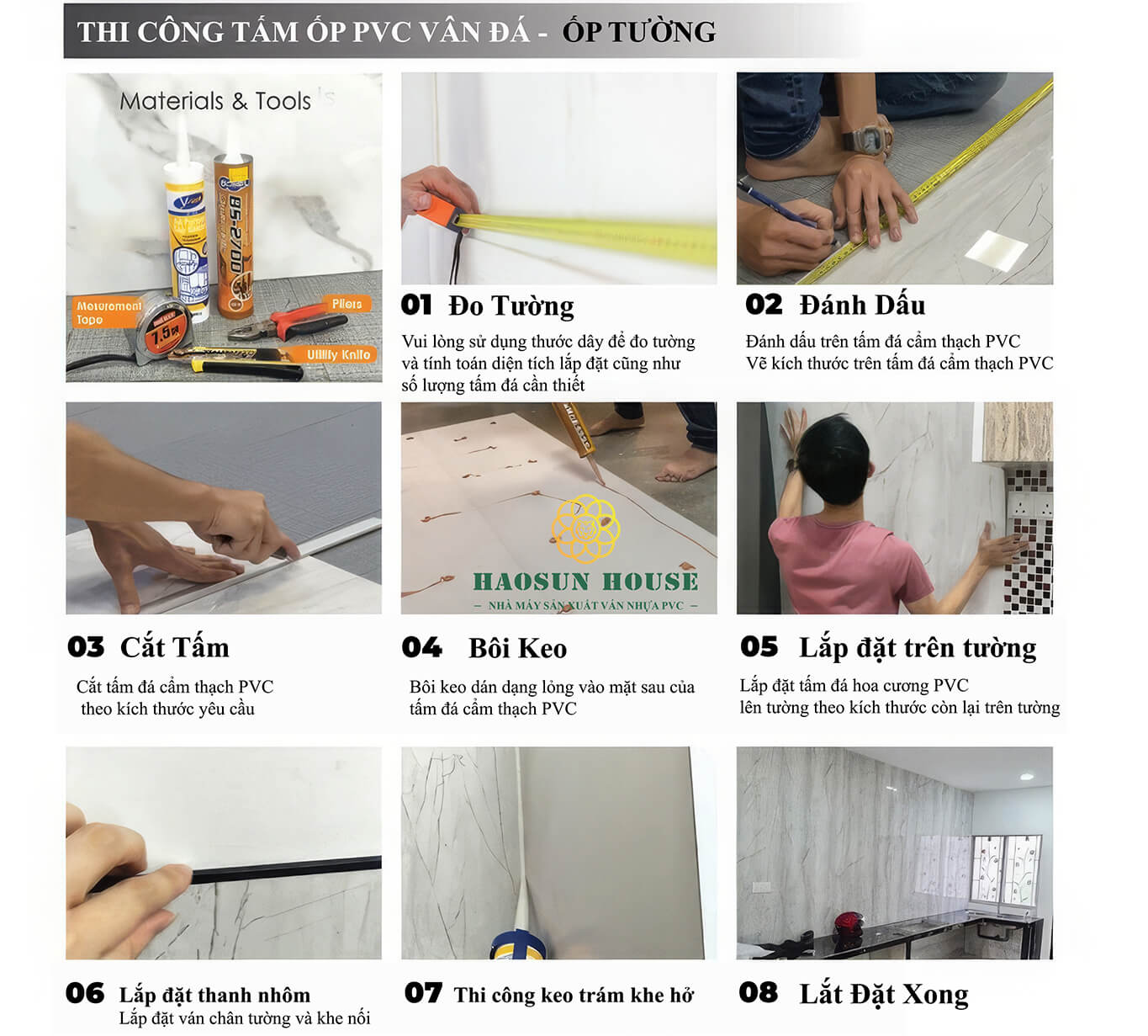 Thi công tấm nhựa pvc vân đá tại nhà
