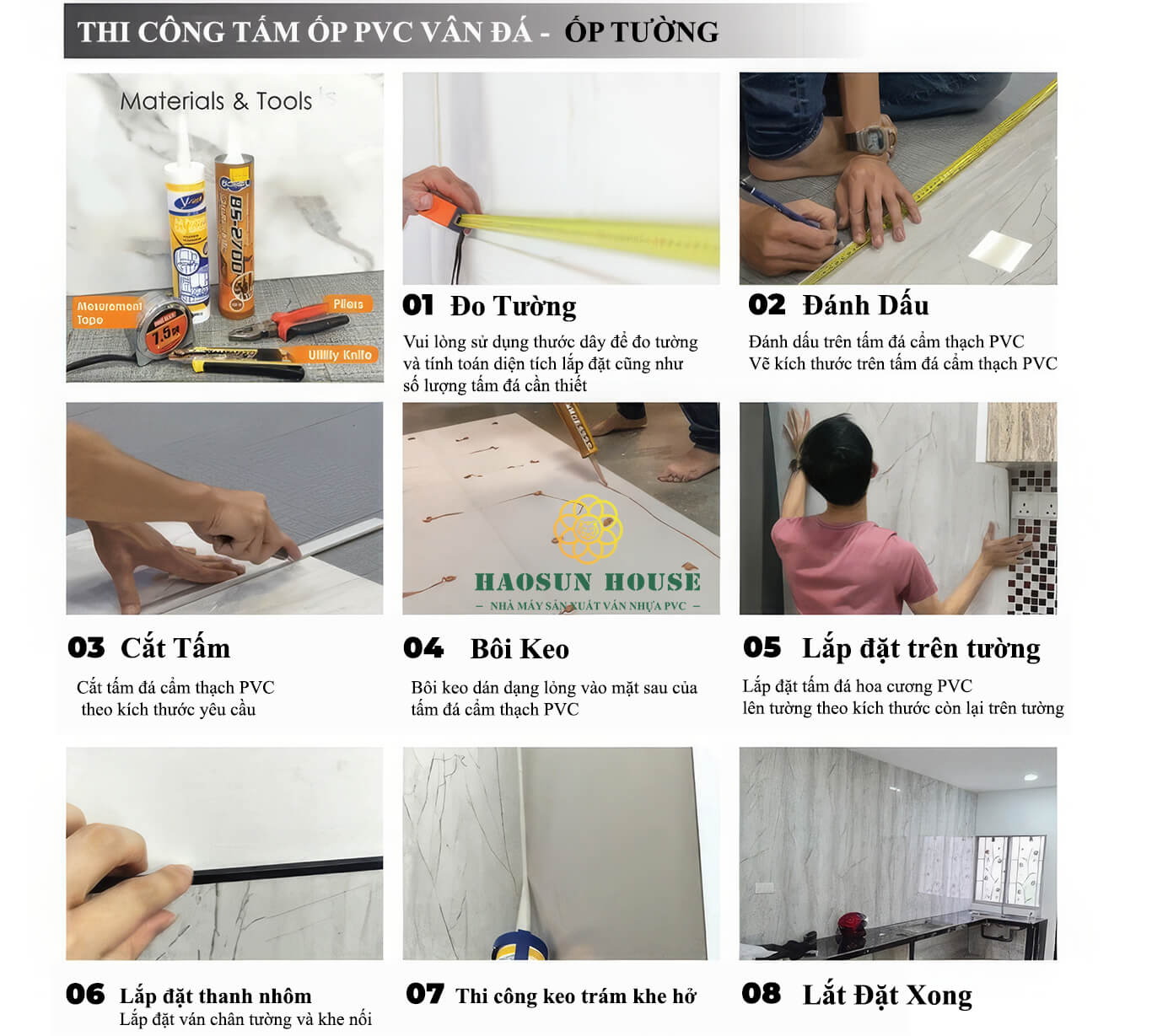Thi công tấm ốp pvc vân đá ốp tường