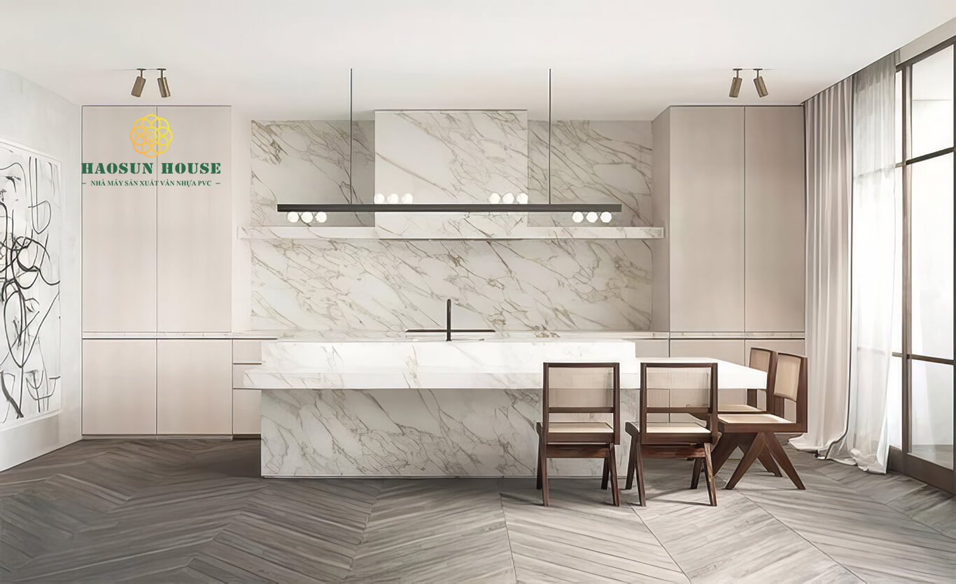 Tấm PVC vân đá không gian bếp