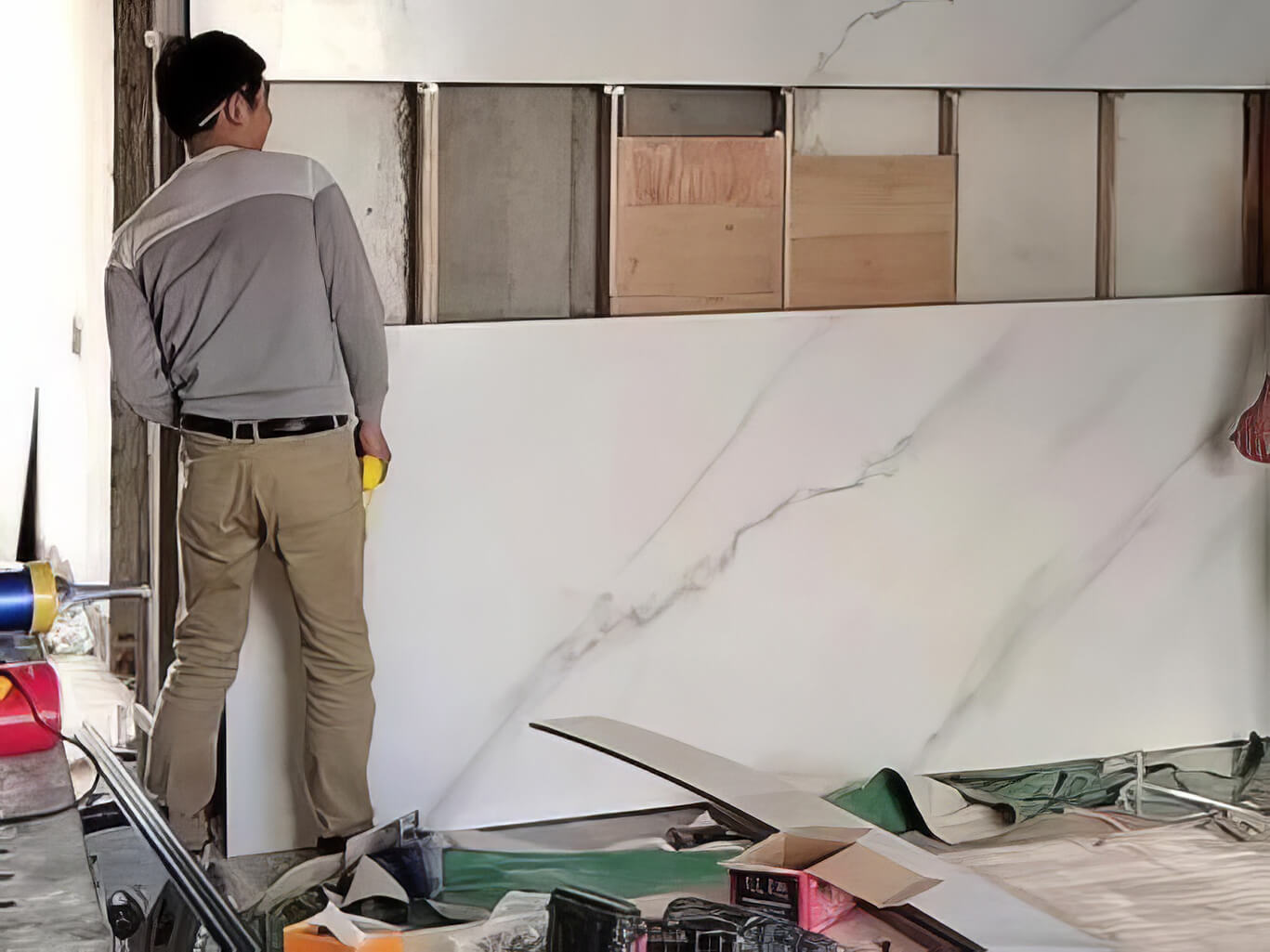 Thi công tấm pvc vân đá
