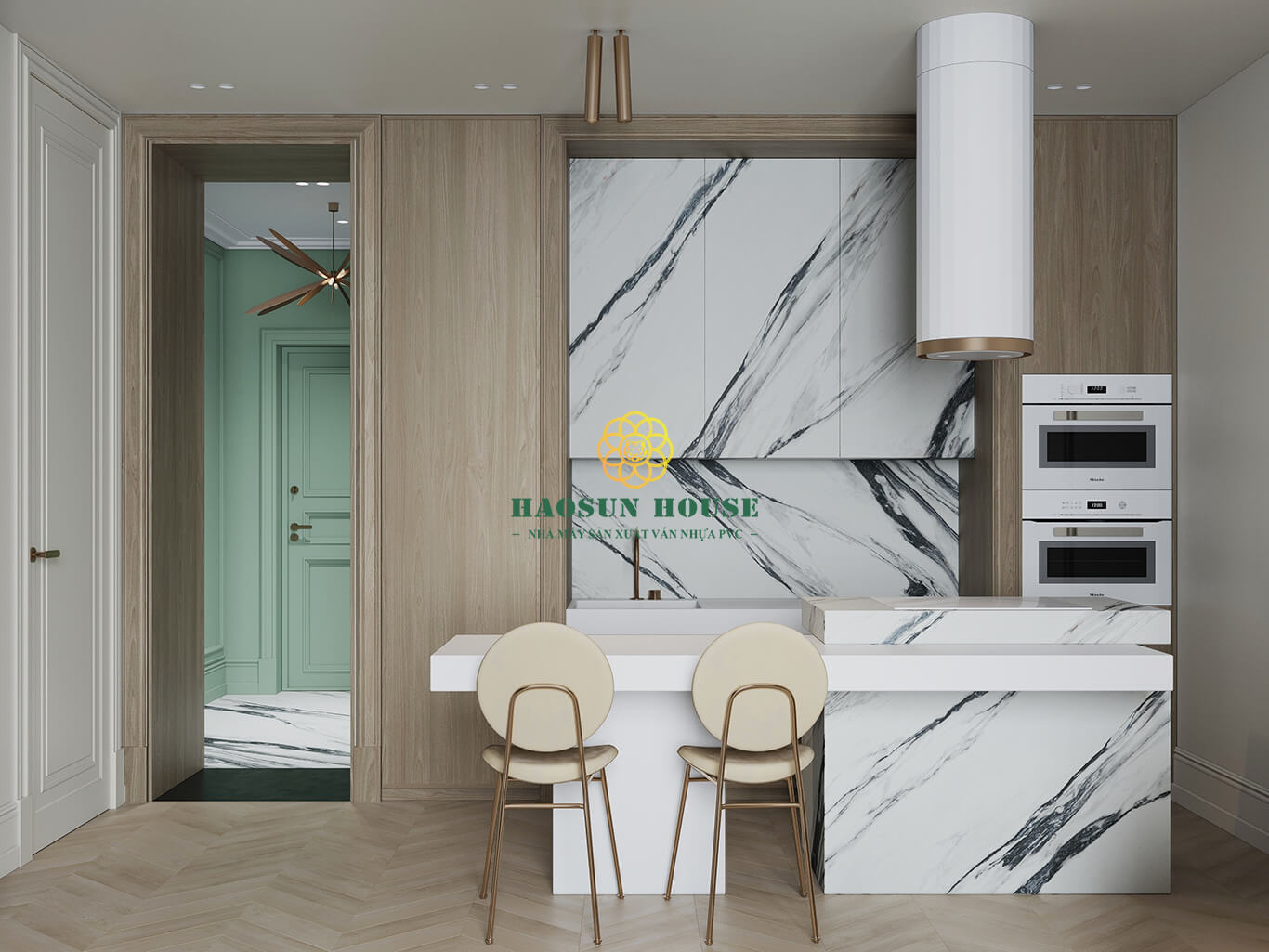 Tủ bếp tấm pvc vân đá