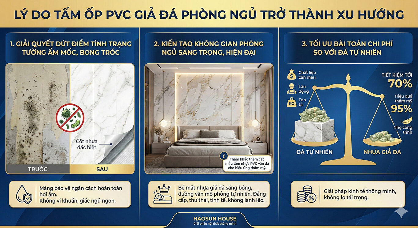 lý do sử dụng tấm ốp pvc giả đá phòng ngủ haosun house