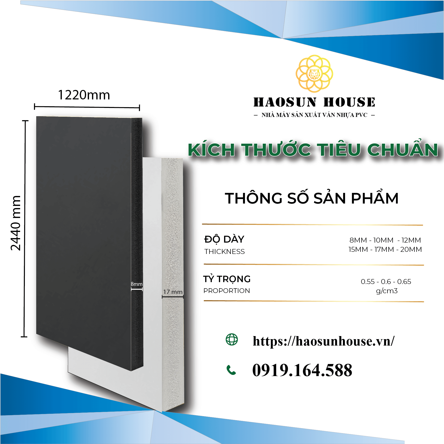Thông số tấm nhựa pvc haosun house