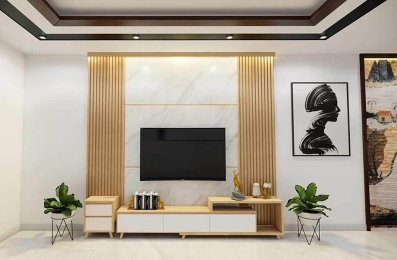 vách tivi tấm pvc vân đá