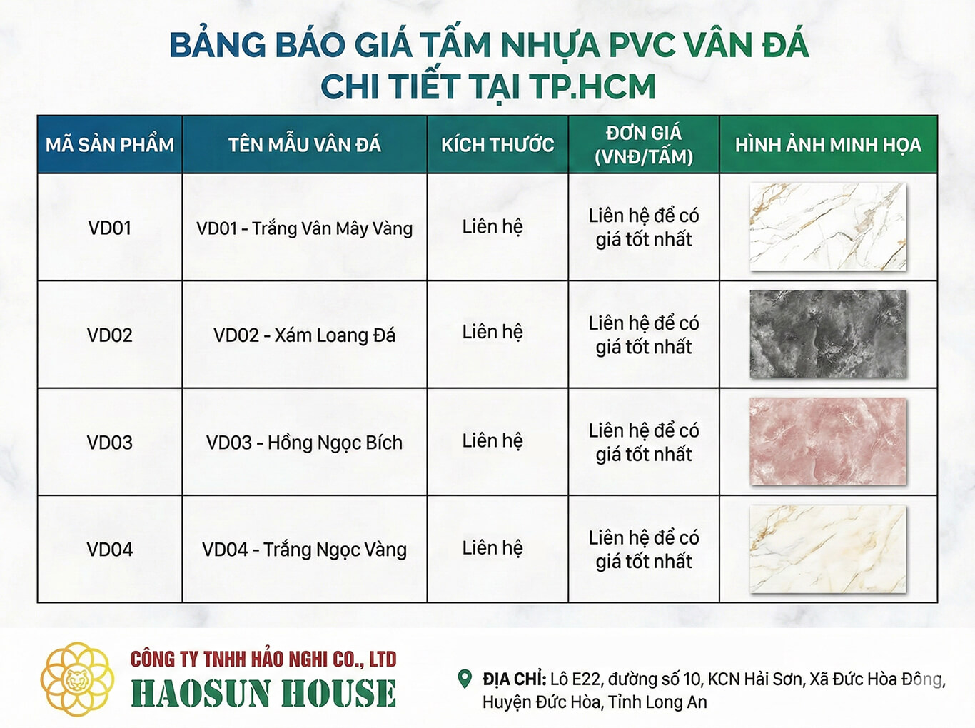báo giá mua tấm nhựa pvc vân đá phường xuân hòa