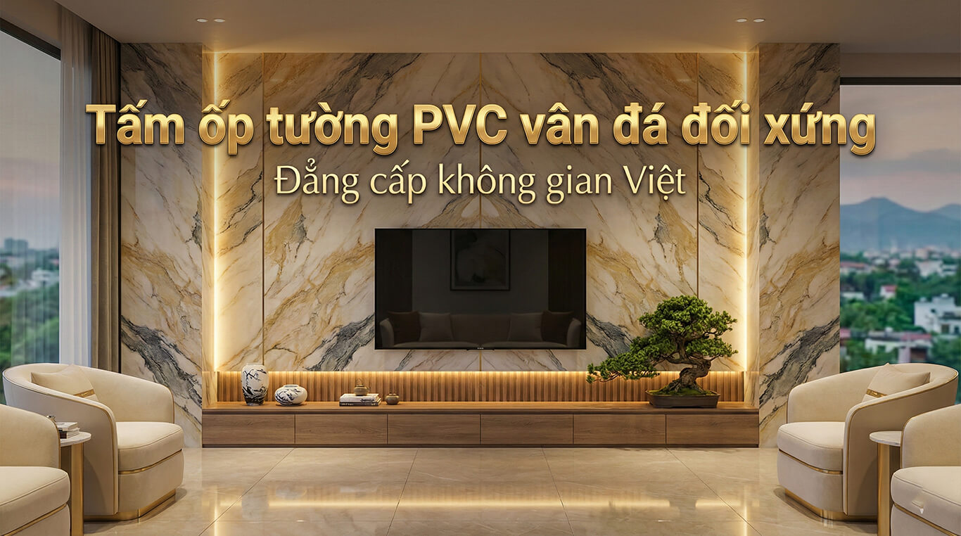 Tấm ốp tường PVC vân đá đối xứng đẳng cấp không gian Việt
