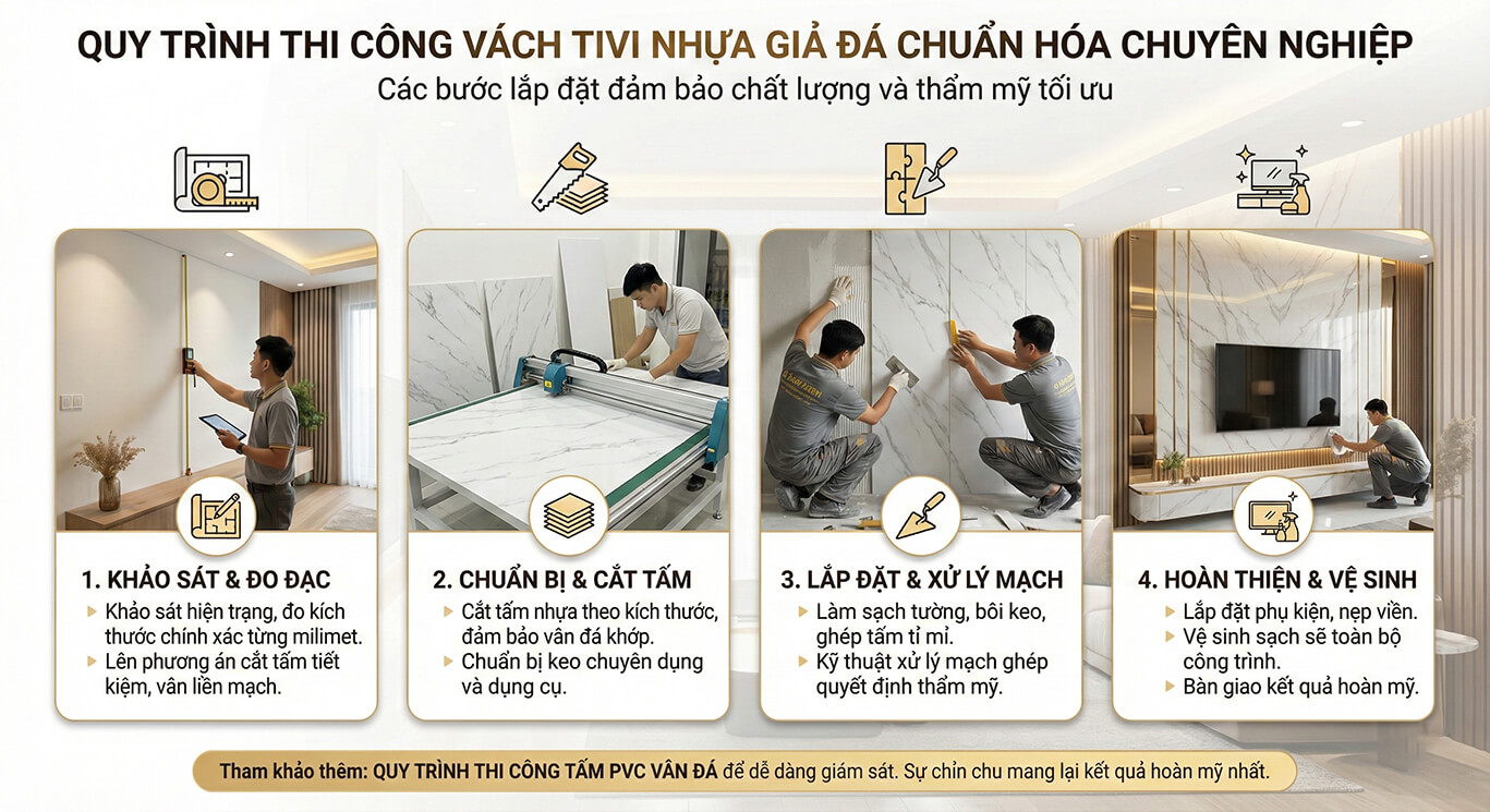 hướng dẫn Thi công vách tivi nhựa giả đá Đồng Nai dẫn đầu 2026