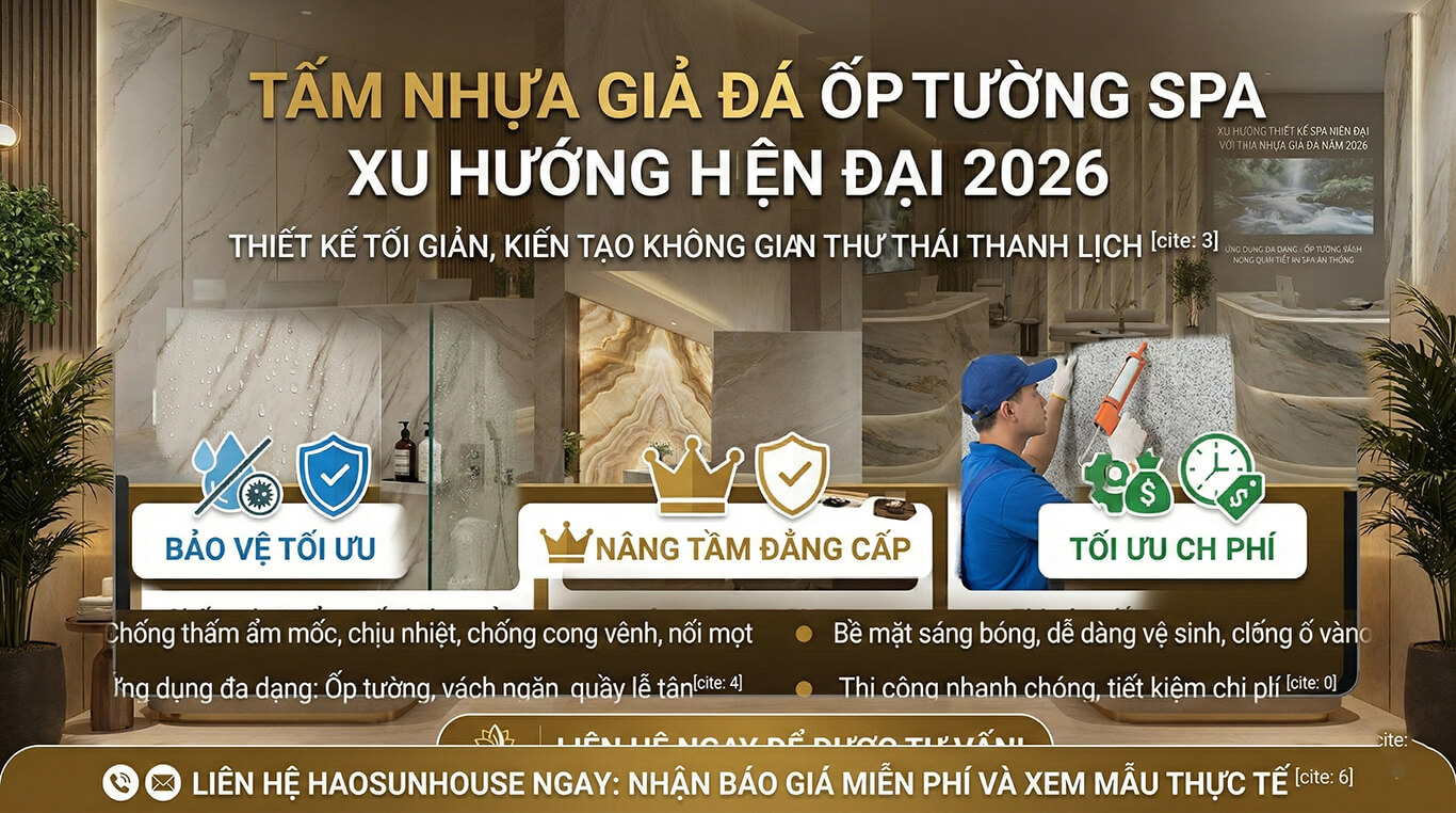 Tấm nhựa giả đá ốp tường spa Xu hướng 2026 hiện đại