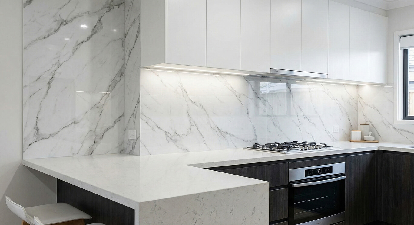 Ứng dụng tấm nhựa pvc vân đá phòng bếp